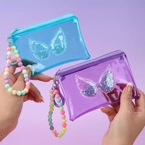 2 pc Colorful coin purse with beaded bag charm